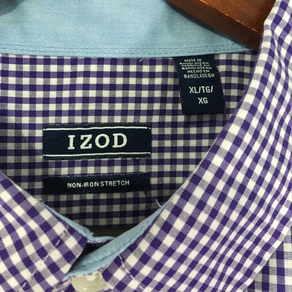 Izod Non-Iron Stretch Gingham Purple Button Down - Picture 7 of 8